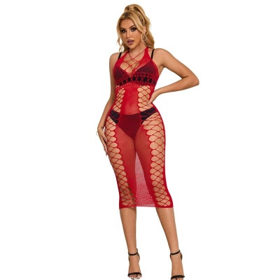 Subblime Long Red Fishnet Babydoll Dress, One Size - image 2