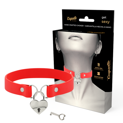 Coquette Chic Desire Red Leather Necklace Heart Key - image 1