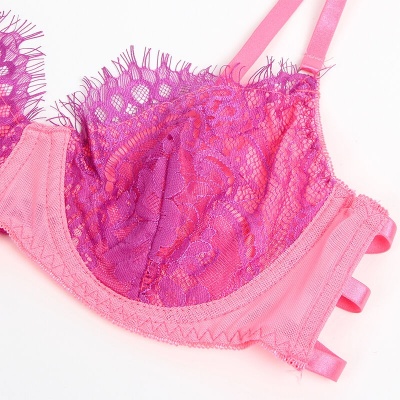 Subblime Pink Eyelash Lace Bra Set L/XL - image 10
