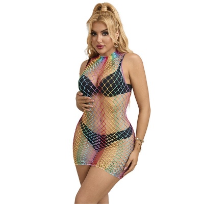 Subblime Rainbow High Neck Sleeveless Fishnet Dress - image 1
