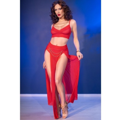 Chilirose Red Tulle Top Leggings Set Gold XL - image 8