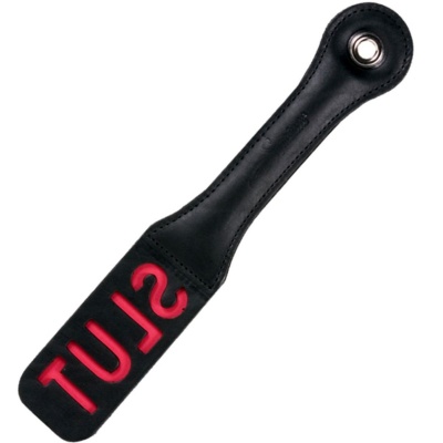 Foto van Sportsheets – Leather Impression Paddle – Slut Zwart