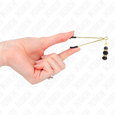 KINK Gold Thin Nipple Clamps With 3 Black Glass Beads 7cm - image 4