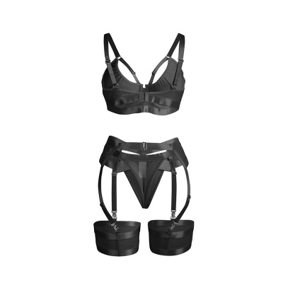 Subblime Black Bondage Bra Garter Set S/M - image 5
