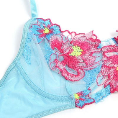 Subblime Flower Embroidered Bra & Garter Set Pink S/M - image 6