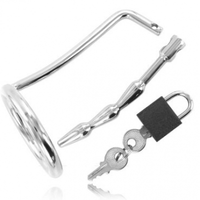 Metal Hard Testicle Ring Urethral Chastity Plug Padlock