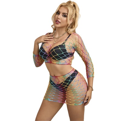 Subblime 2-Piece Fishnet Set Long Sleeve Rainbow - image 3