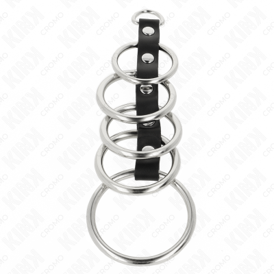 Kink 5 Metal Penis Rings 3.2 Cm to 5 Cm Connected by Leather - image 3