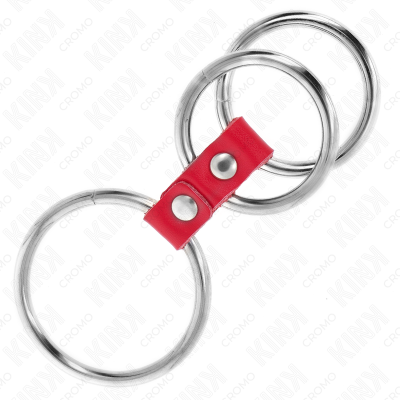 Kink Triple Metal Penis Ring 3.7 Cm to 5 Cm Connected with Red Leather - image 3