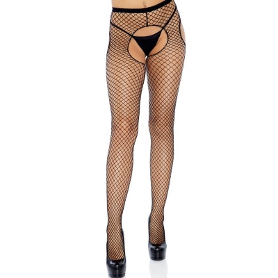 Black Crotchless Net Stockings - image 1