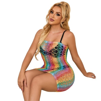 Subblime Rainbow Off-Shoulder Fishnet Dress, One Size - image 6