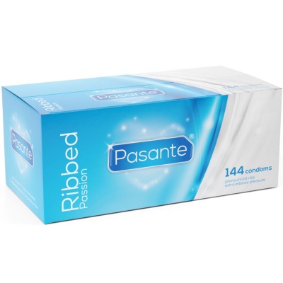 Pasante Ribbed Passion Condoms Box, 144 Units - image 1