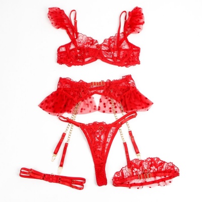 Subblime Lace Bra & Garter Set Red S/M - image 3
