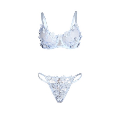 Subblime Flower Embroidered Bra & Panties Set Sky Blue L/XL - image 5