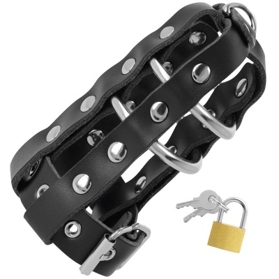 Darkness Leather Chastity Cage with Lock - image 2