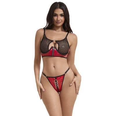Subblime Red Faux Leather Mesh Zipper Bra Set L/XL