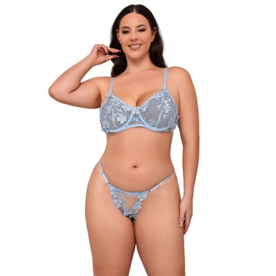 Subblime Flower Embroidered Bra & Panties Set Sky Blue L/XL - image 2