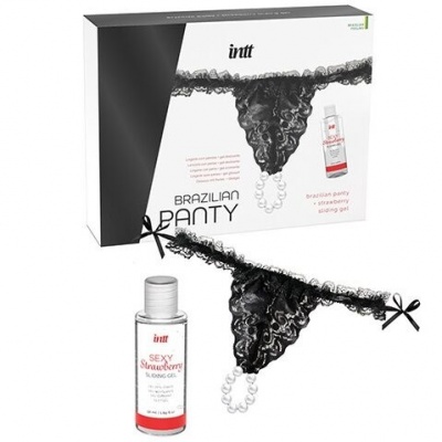 Brazilian Black Panty With Pearls And Lubricant Gel 50 ml - image 4
