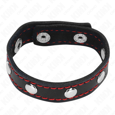 Kink Leather Penis Ring With Pressure Closure Red Lining 21 X 1.5 CM - image 3