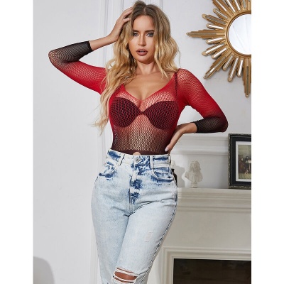 Subblime Red & Black Gradient Long Sleeve Fishnet Dress - image 11