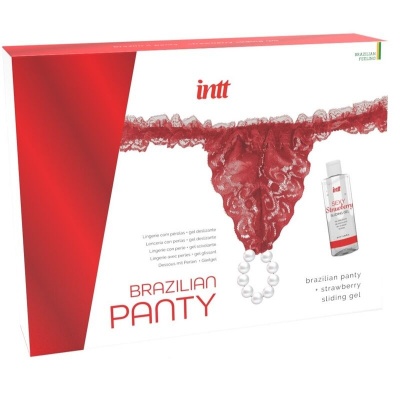 Brazilian Red Panty With Pearls And Lubricating Gel 50 ml