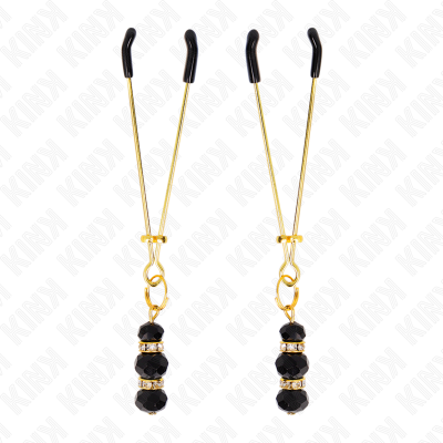 KINK Gold Thin Nipple Clamps With 3 Black Glass Beads 7cm - image 2
