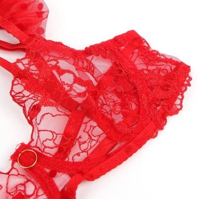 Subblime Lace Bra & Garter Set Red L/XL - image 4