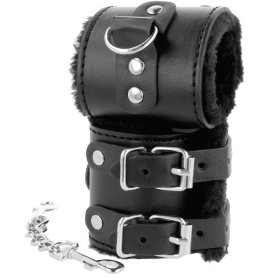 Darkness Black Leather Handcuffs Fur Lined - image 2