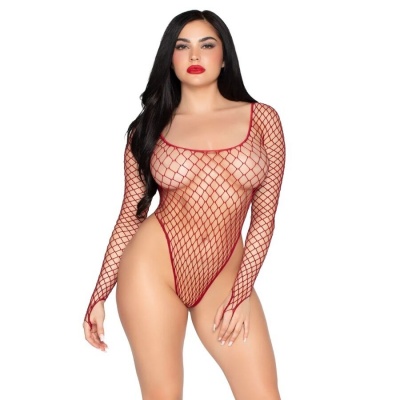 Leg Avenue 89377 High-Cut Industrial Net Bodysuit Red