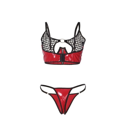 Subblime Red Faux Leather Mesh Zipper Bra Set S/M - image 5