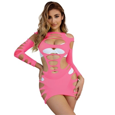 Subblime Long Sleeve Elastic Fishnet Dress, Pink - image 6