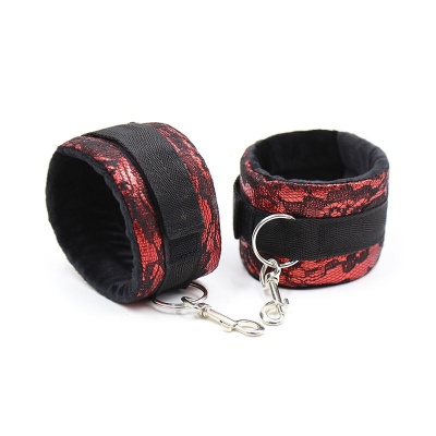 Ohmama Fetish Velvet Red Black Handcuffs - image 1