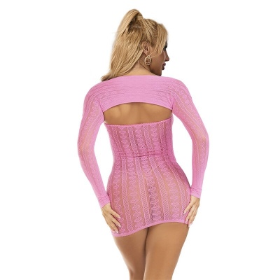 Subblime Pink Fishnet Dress with Long Sleeves, One Size - image 2