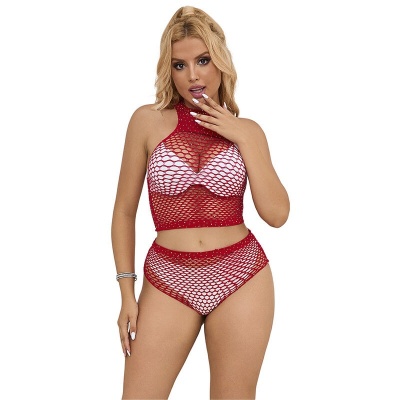 Subblime Fishnet Set with Pink Rhinestones, One Size