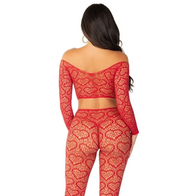 Leg Avenue Crop Top + Stockings Red One Size - image 5