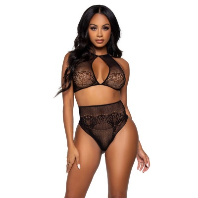 Leg Avenue Halter Crop Top and Thong Panty Set