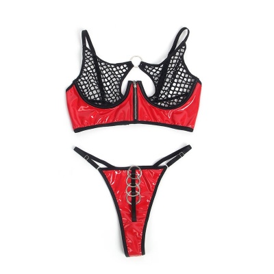 Subblime Red Faux Leather Mesh Zipper Bra Set S/M - image 6