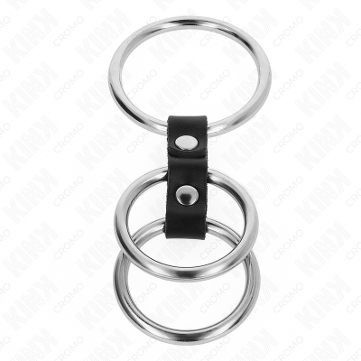 Kink Triple Metal Penis Ring 3.7 Cm to 5 Cm Connected with Leather - image 3