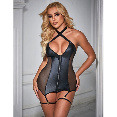Subblime Sexy Mesh Dress Leather Black L/XL - image 9