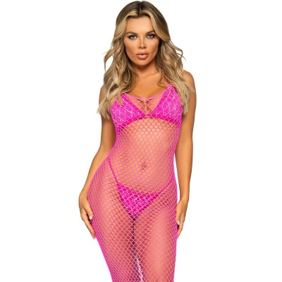 LEG AVENUE Long Net Dress Fuchsia One Size - image 1