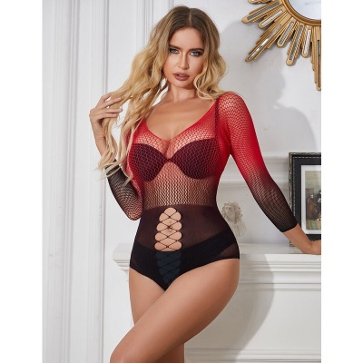 Subblime Red & Black Gradient Long Sleeve Fishnet Dress - image 7