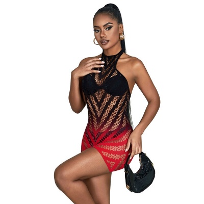 Subblime Red & Black Gradient Elastic Fishnet Dress - image 4