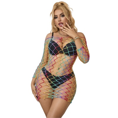 Subblime Rainbow Long Sleeve Fishnet Dress, One Size - image 6