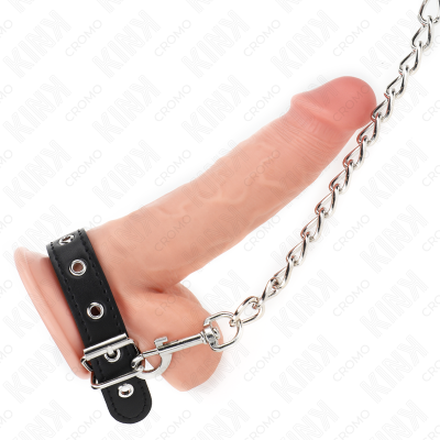 Kink Leather Penis Ring With Strap 21.5 X 2 CM and Metal Chain 60 CM - image 2