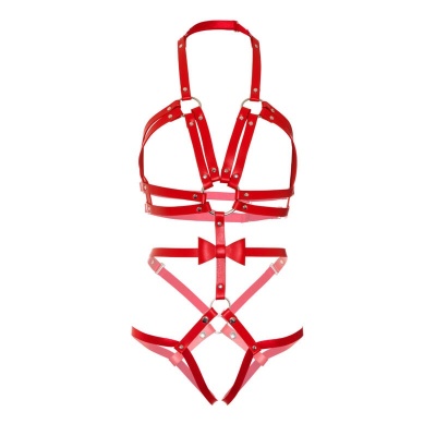 LEG AVENUE Studded O-Ring Harness Teddy Size S RED - image 3
