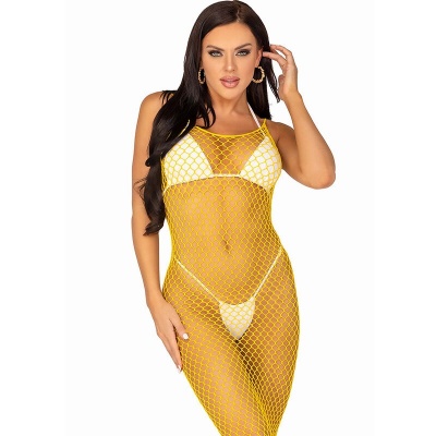 LEG AVENUE Long Net Dress Yellow One Size - image 1