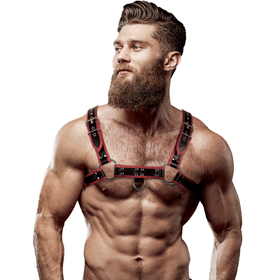 Fetish Submissive Attitude Men's Eco-Leather Chest Harness Black/Red