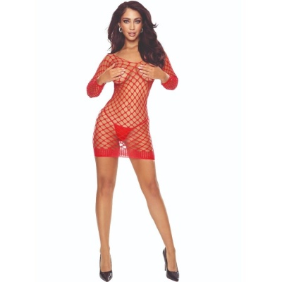 Passion BS108 Crotchless Grid Bodystocking, Red
