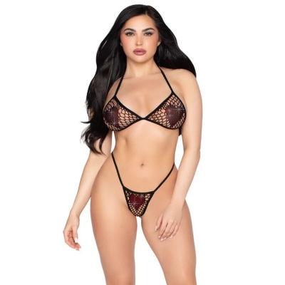 Leg Avenue Fishnet Bra Top & G-String, Black
