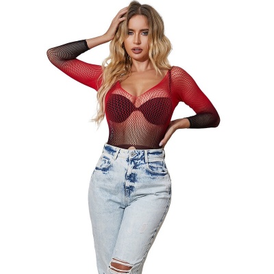Subblime Red & Black Gradient Long Sleeve Fishnet Dress - image 6